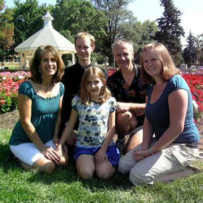 Diane, Brian, and all three children in the gardens at Colorado State University, circa 2009